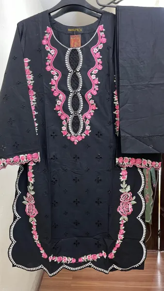Pakistani Original Hayat Stitched Cotton Co-ords 2 Pcs _ Black 